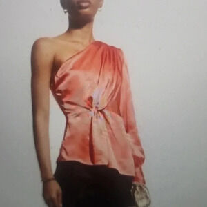 CINQ A SEPT ONE SHOULDER SILK TOP